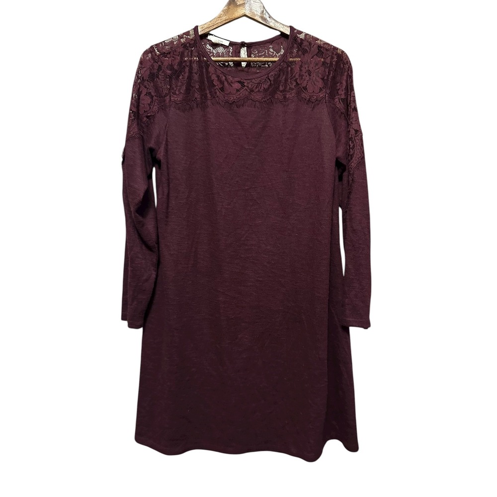 Maurices Womens Burgundy Lace Detail Long Sleeve Dress Size L